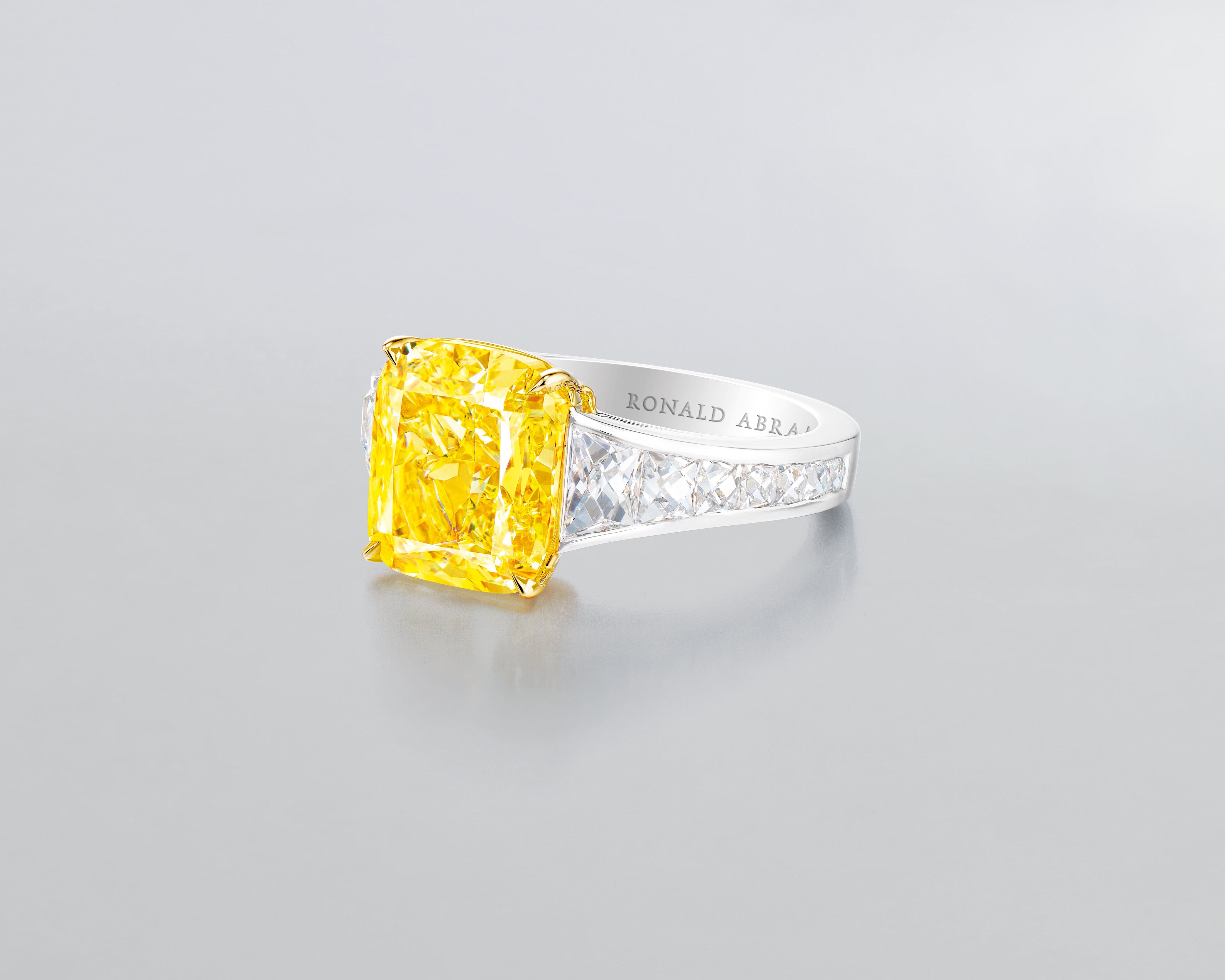 5.02 carat Cushion Cut Fancy Intense Yellow Diamond Ring – Ronald
