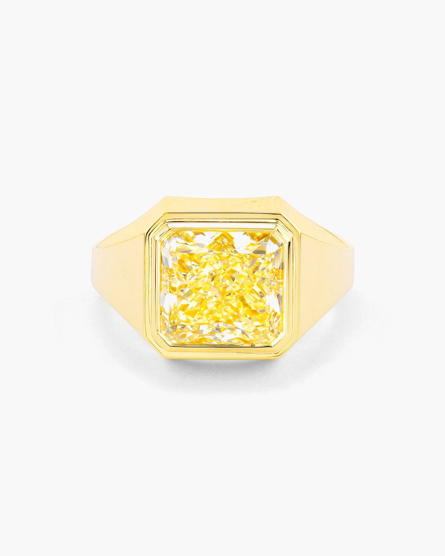 Radiant Shaped Yellow Diamond Bezel Set Mens Ring
